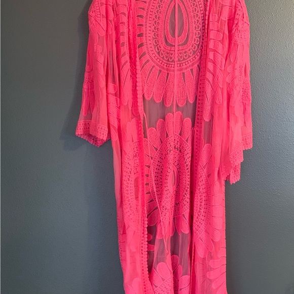 Style Apparel Hot Pink Sheer Lace Cover-Up SZ. XL - Picture 3 of 3